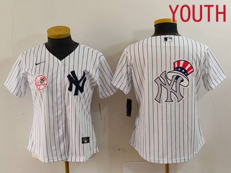 Youth New York Yankees Blank White stripe Game 2024 Nike MLB Jersey style 8->youth mlb jersey->Youth Jersey